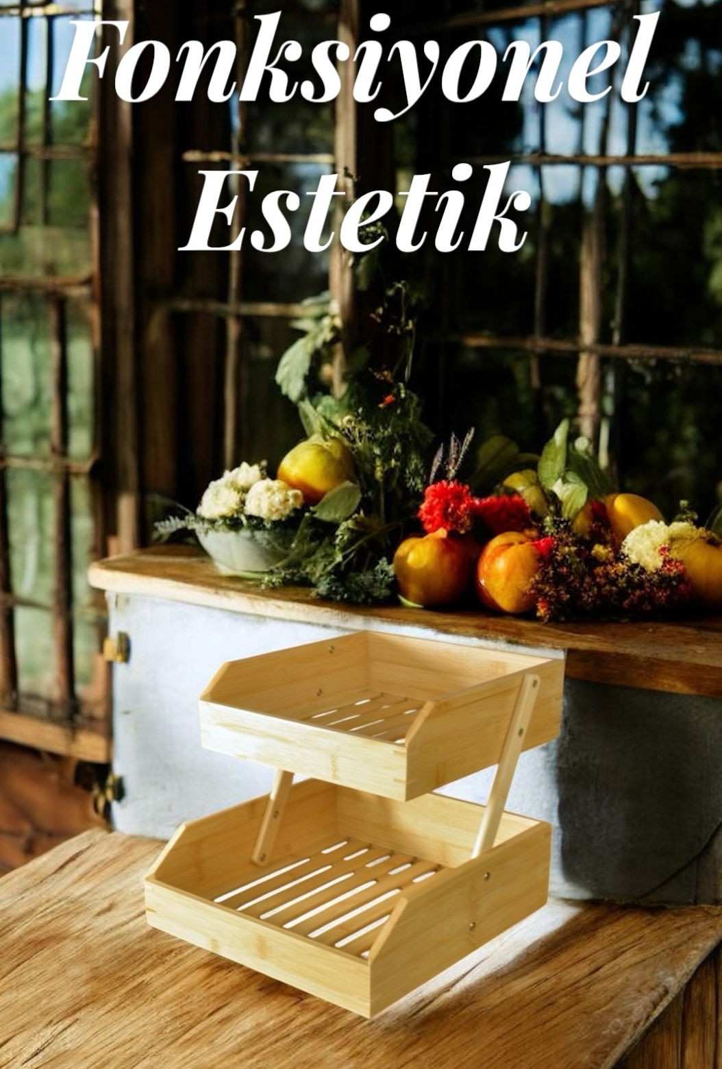 Bambu 2 katlı meyvelik - bambu katlı sunumluk Bambu 2 katlı meyvelik - bambu katlı sunumluk