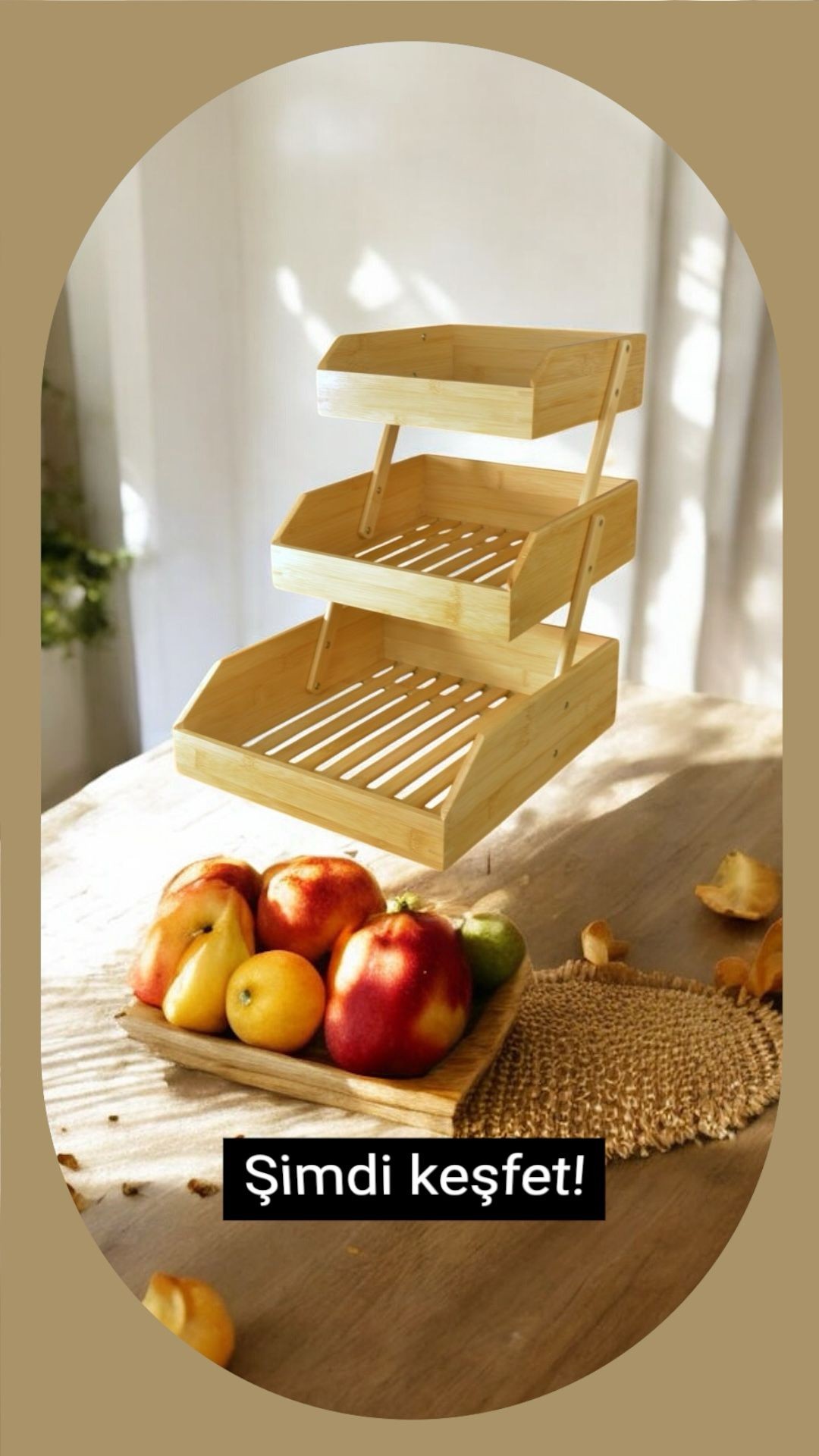 Bambu 3 katlı meyvelik - bambu katlı sunumluk Bambu 3 katlı meyvelik - bambu katlı sunumluk