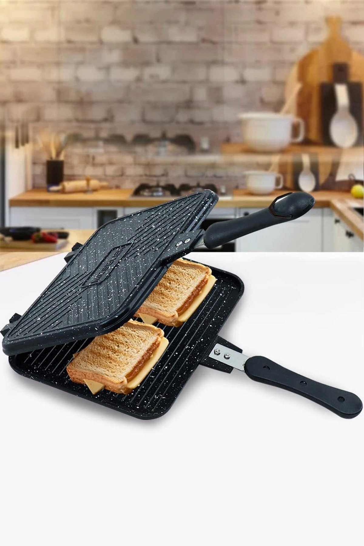 Döküm granit teflon ocak üstü tost makinası - el tostu Döküm granit teflon ocak üstü tost makinası - el tostu