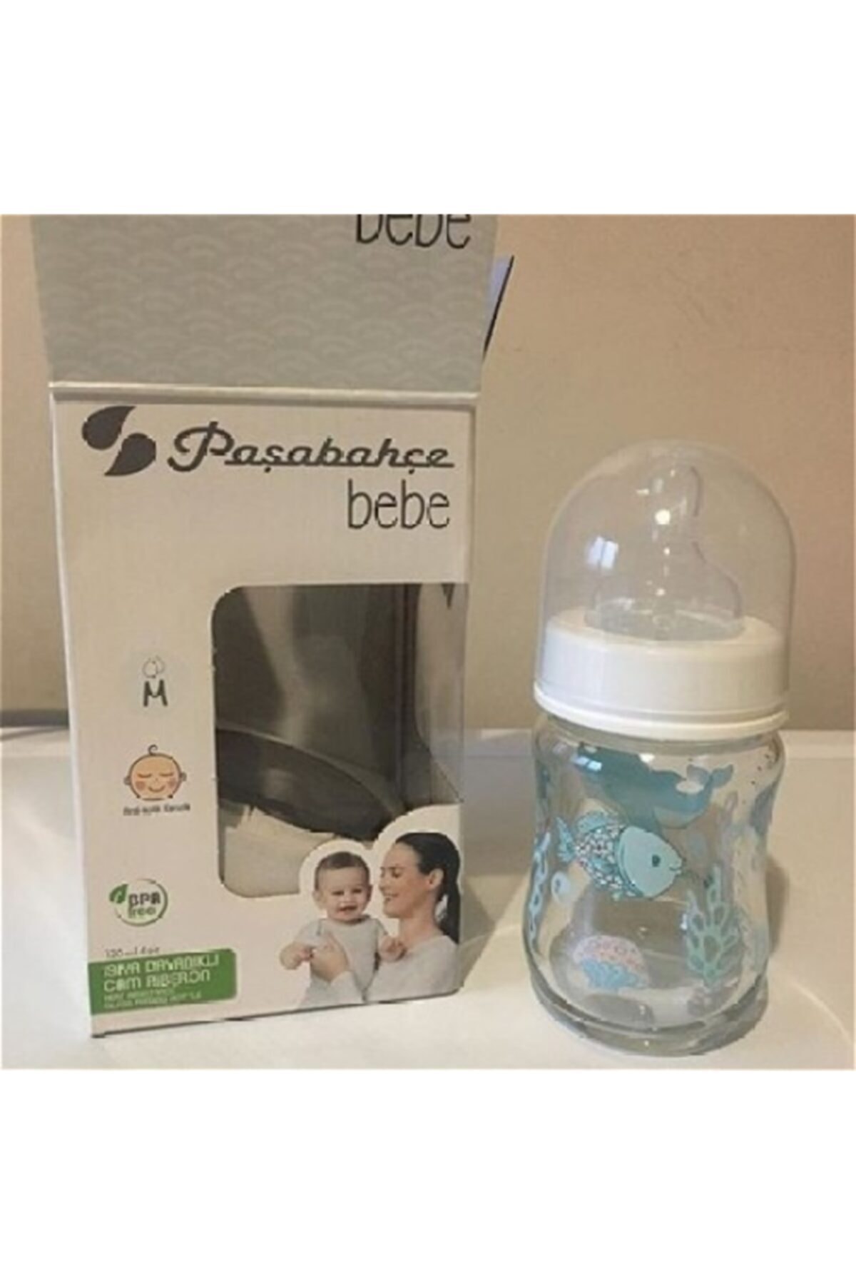 Paşabahçe borcam emzikli cam biberon 120 ml. ısıya dayanıklı desenli Paşabahçe borcam emzikli cam biberon 120 ml. ısıya dayanıklı desenli