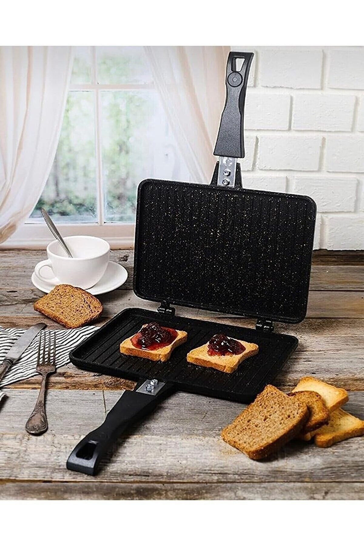 Döküm granit teflon ocak üstü tost makinası - el tostu Döküm granit teflon ocak üstü tost makinası - el tostu